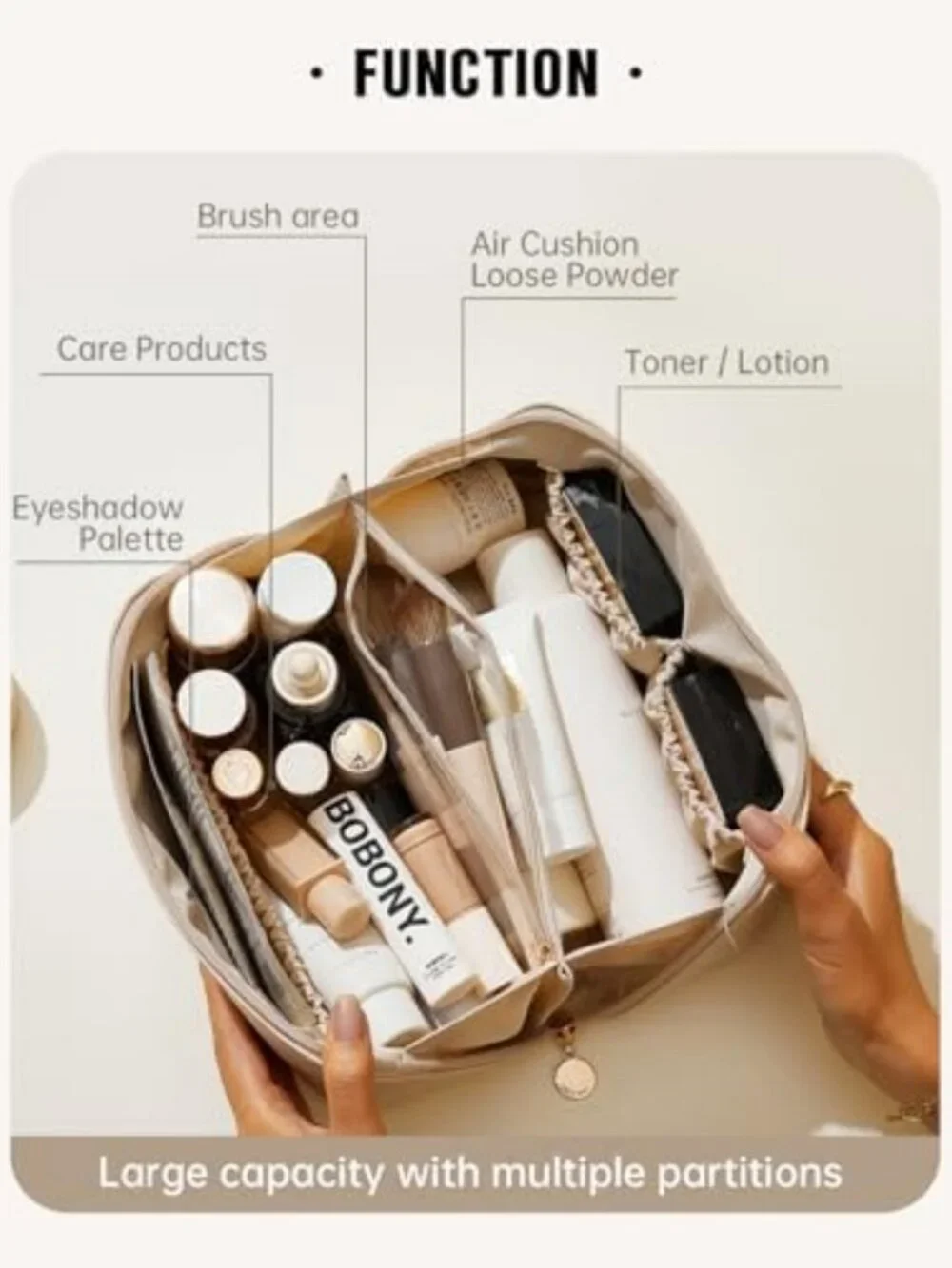 Stylish Medium White PU Leather Travel Makeup Bag for Women - Cosmetic Organizer